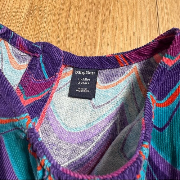 Girls Baby GAP Sz 2T l/s Drop Waist Dress Corduroy Scallop Pattern Purple Pink - Picture 5 of 6